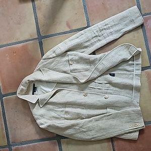 Vintage RALPH LAUREN 100% Linen Safari Tan Blazer Jacket Made In Italy Size 8
